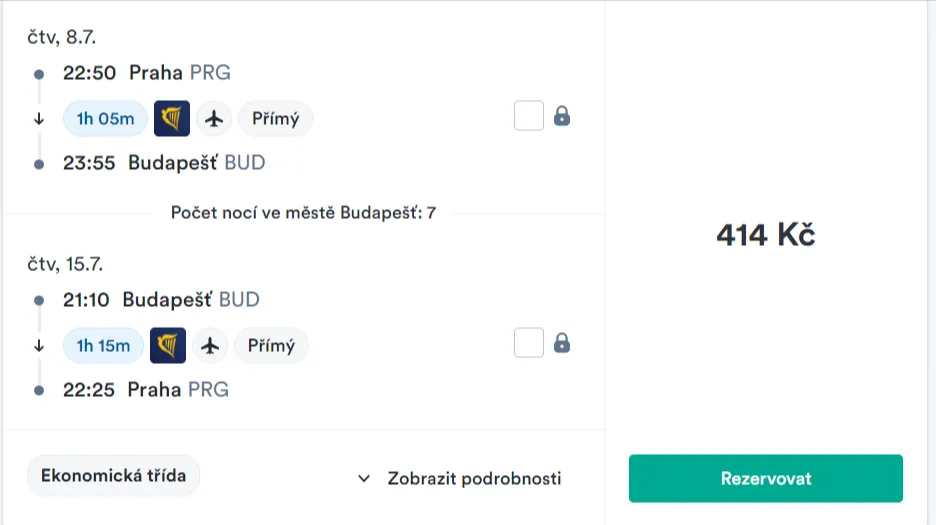 Kiwi.com ticket price Prague Budapest