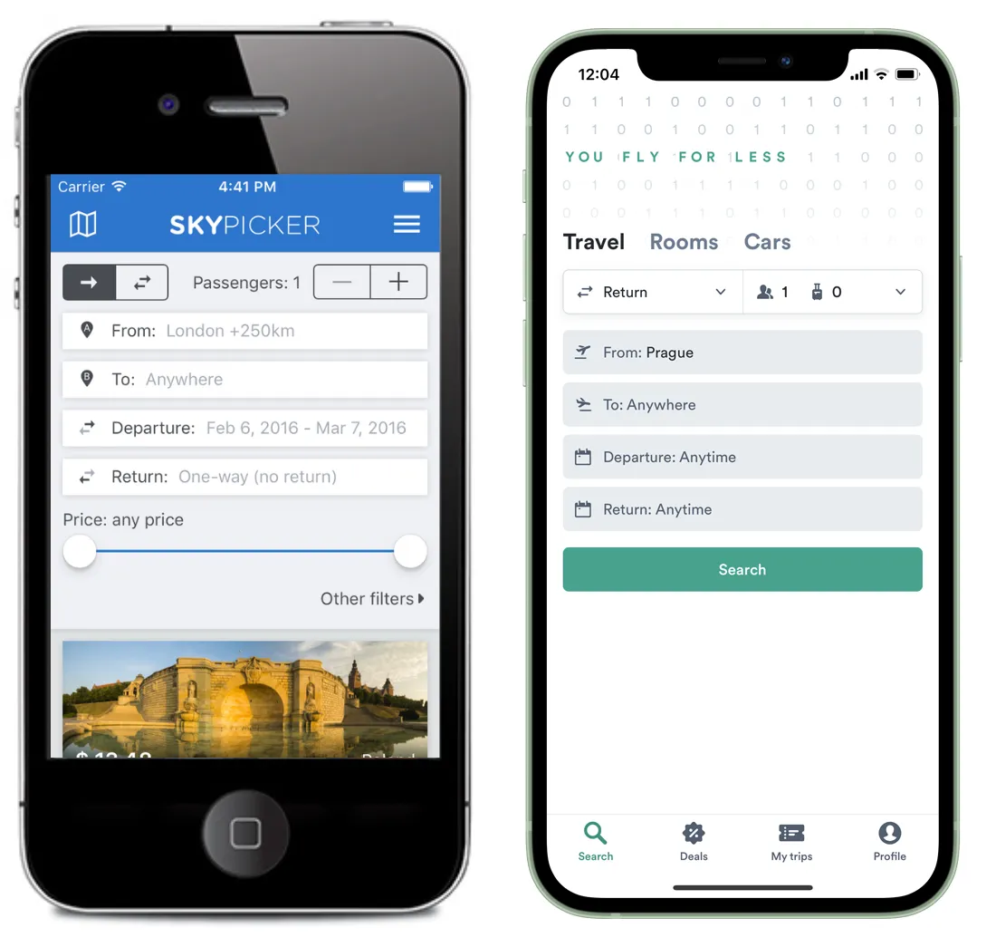 kiwi.com app old and new