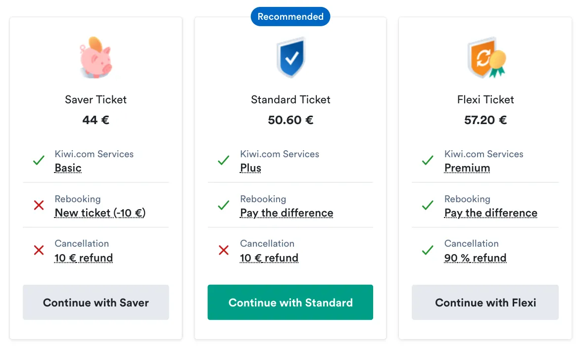 The three Virtual Fare Types from Kiwi.com allow every customer to choose what suits them best — Kiwi.com
