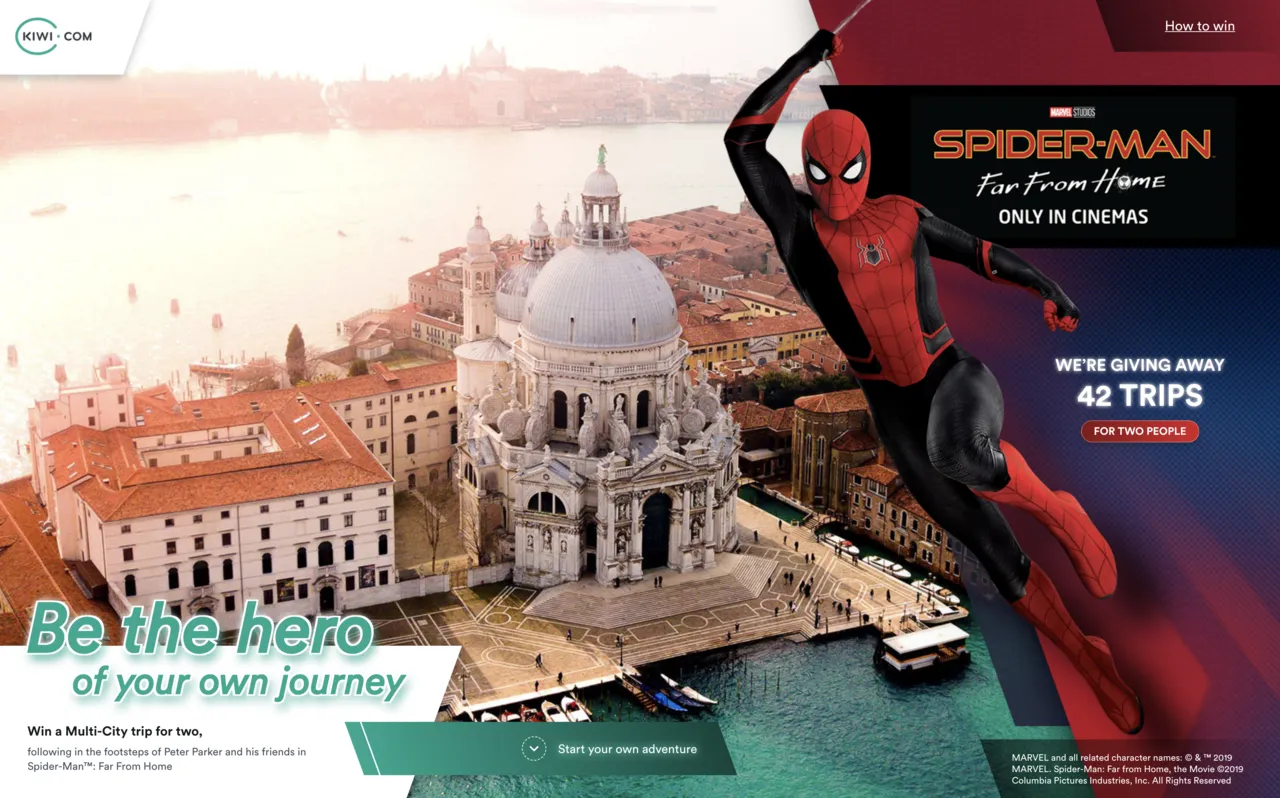 Spider-Man™ and Kiwi.com team up to take fans far from home