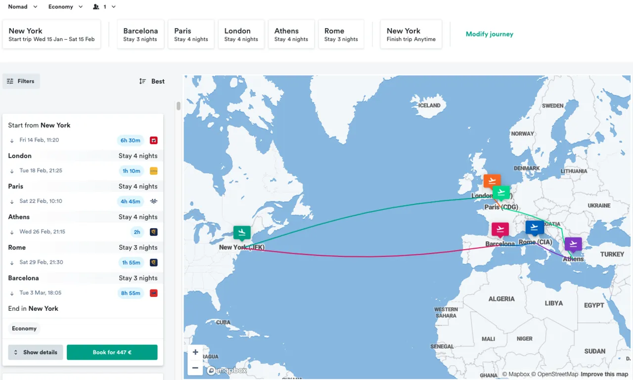 Kiwi.com powers KAYAK with the Nomad feature trip planner