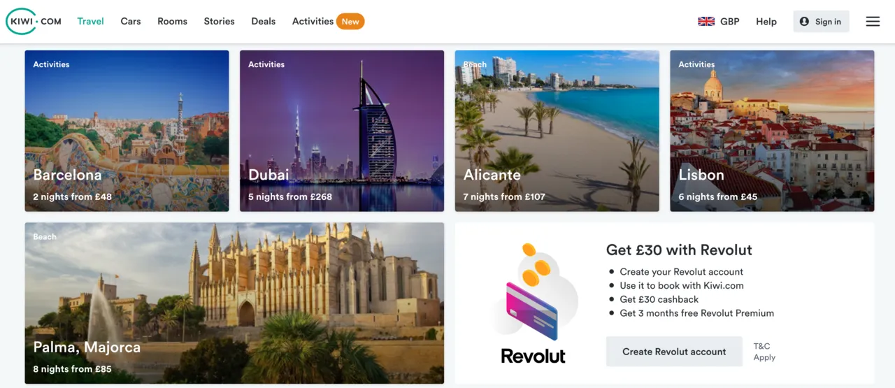 Revolut cashback Kiwi.com